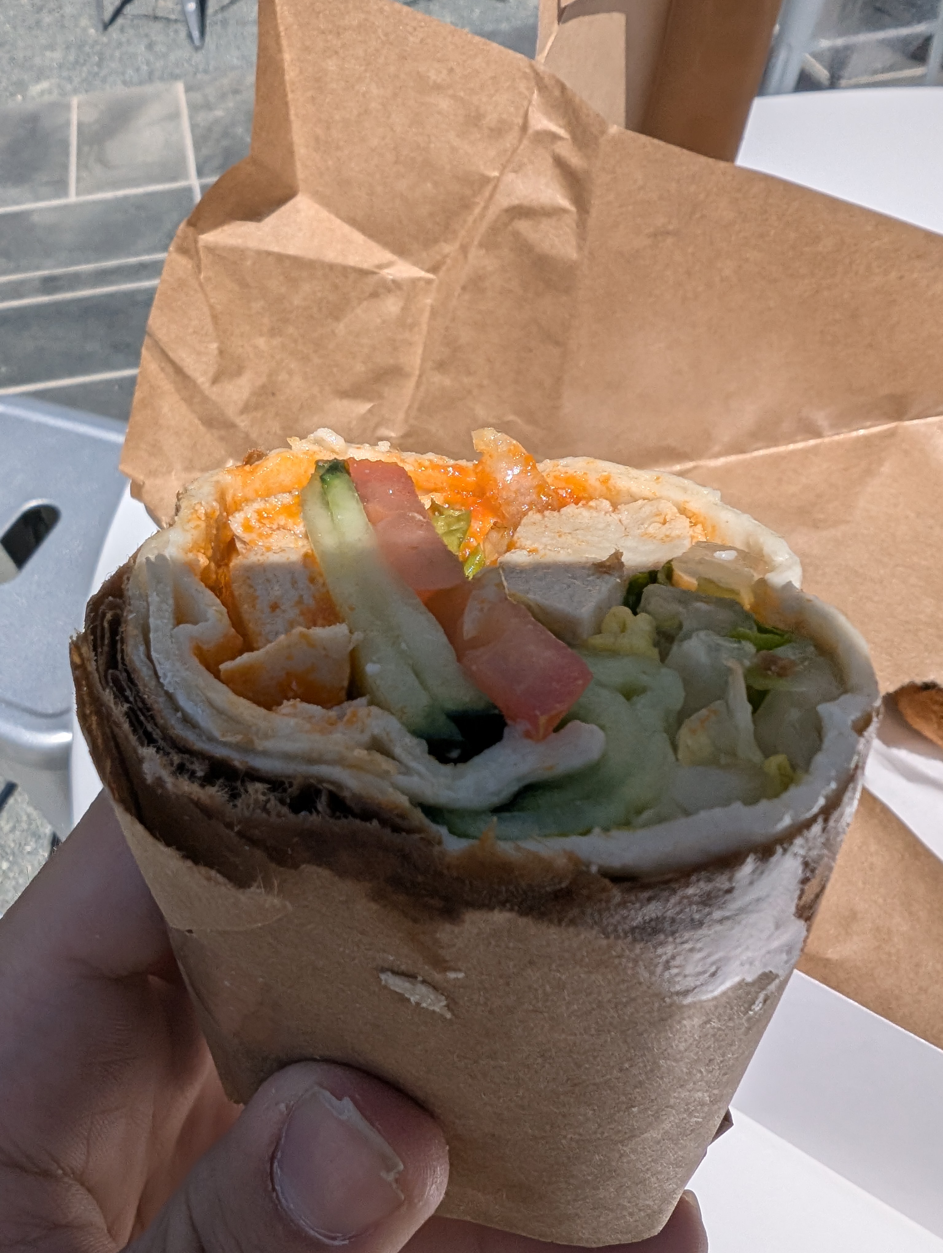 partial wrap with fake chicken