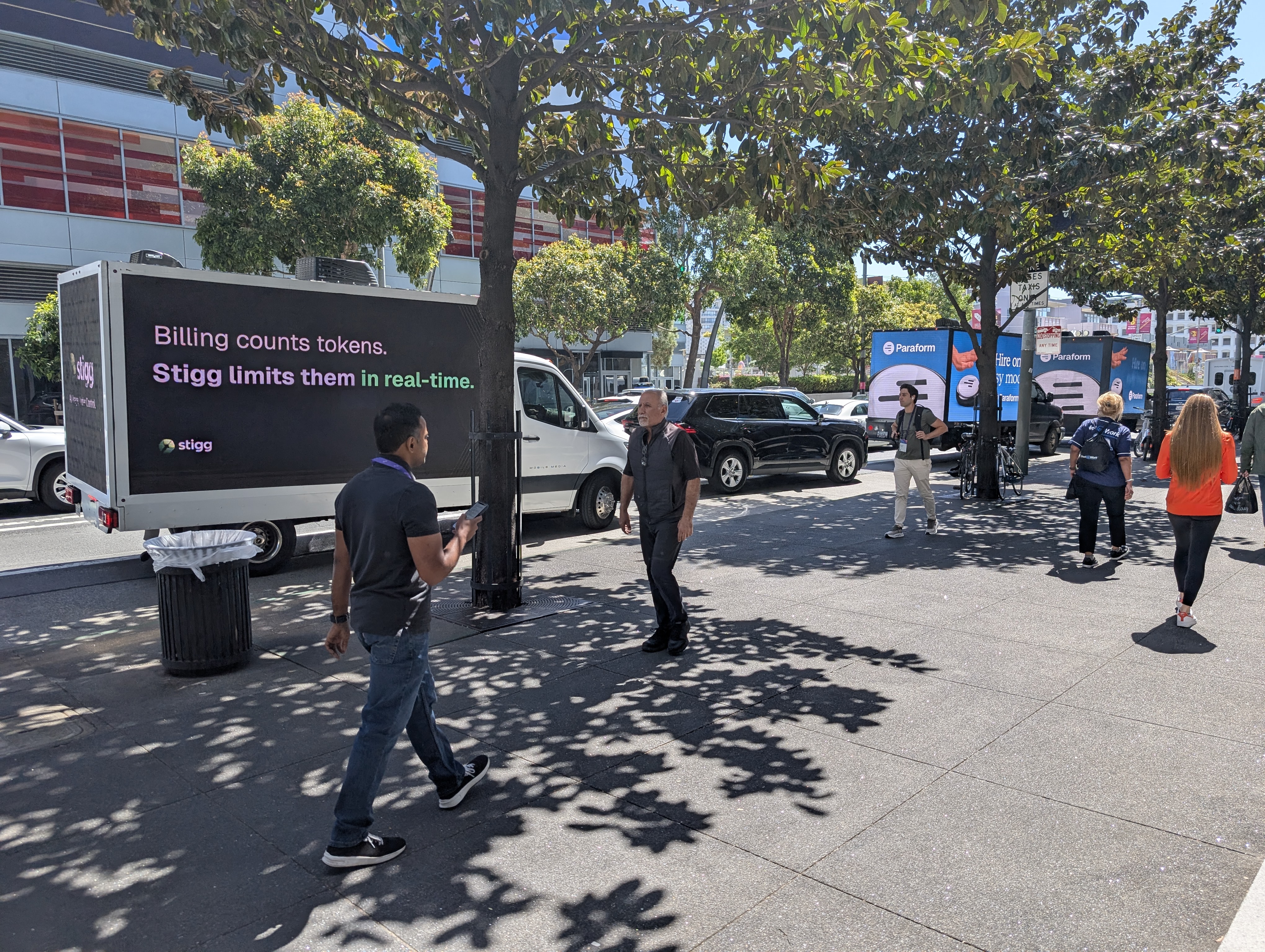 Outside the venue with trucks
